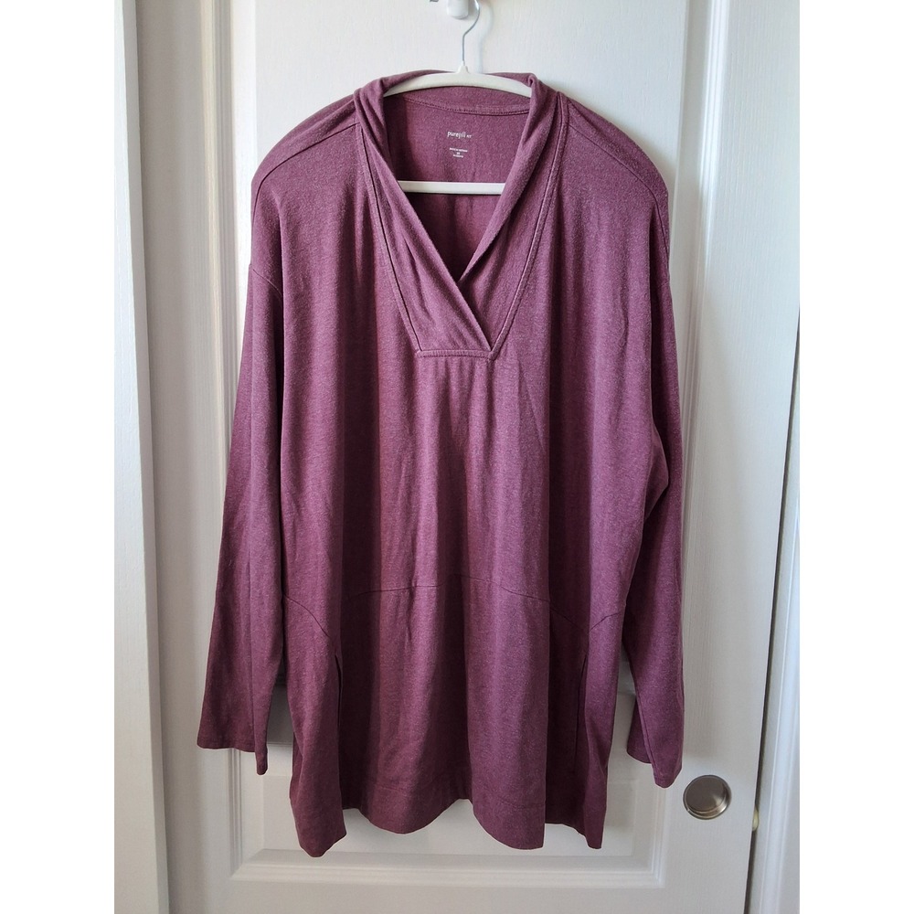 Pure Jill Fit Women 3X Heathered‎ Tencel Blend V-Neck Tunic Long Sleeve Top